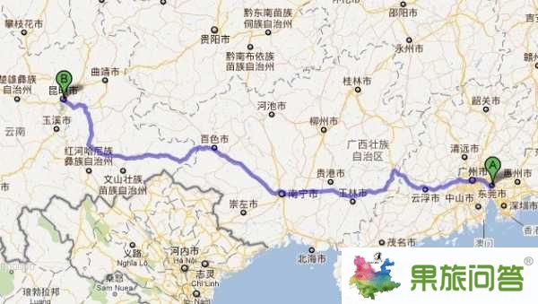 從廣東東莞到昆明線(xiàn)路圖